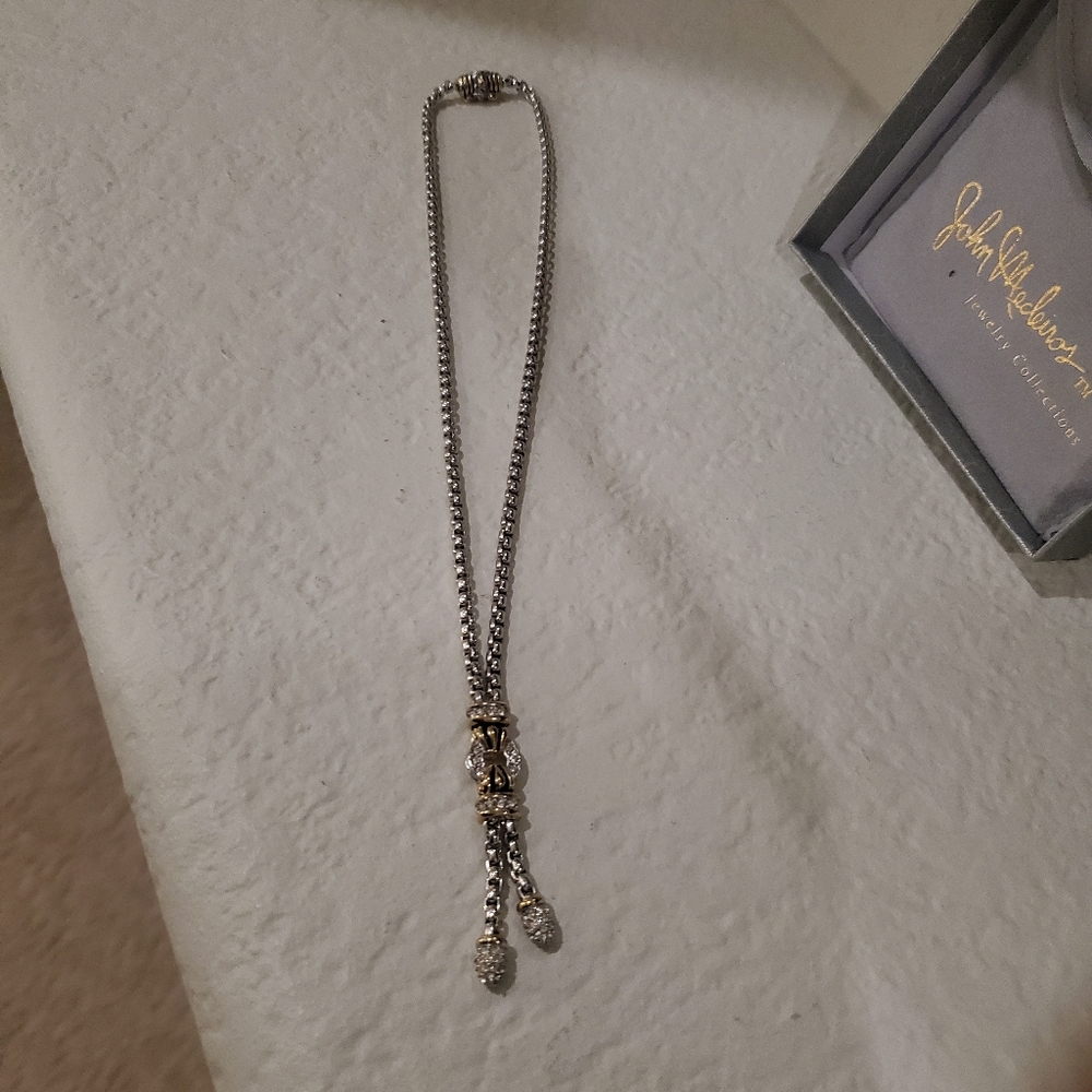 John Medeiros Two-Tone Silver & Gold Pendant Necklace with Crystal Accents - Picture 5 of 10